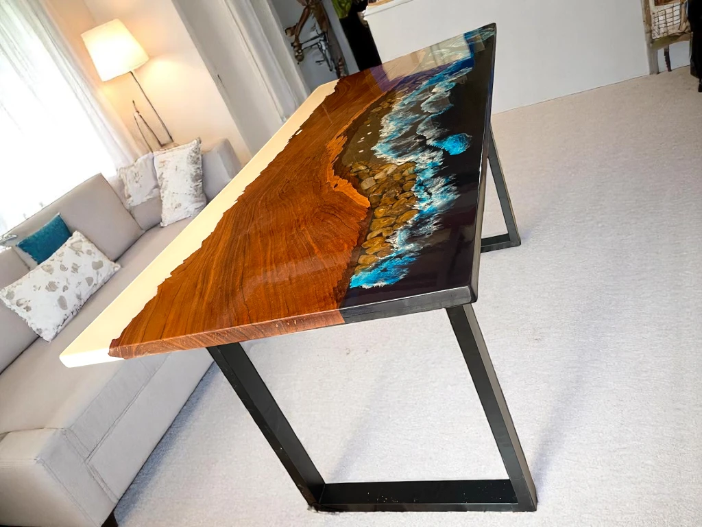 White & Ocean Blue Epoxy Rectangular Table -Limited Stock Available